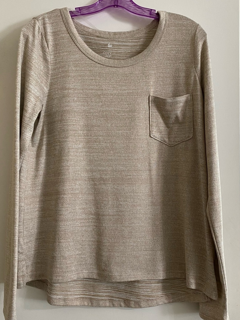 SO Cozy Long Sleeve Pocket Top - Neutral Taupe
